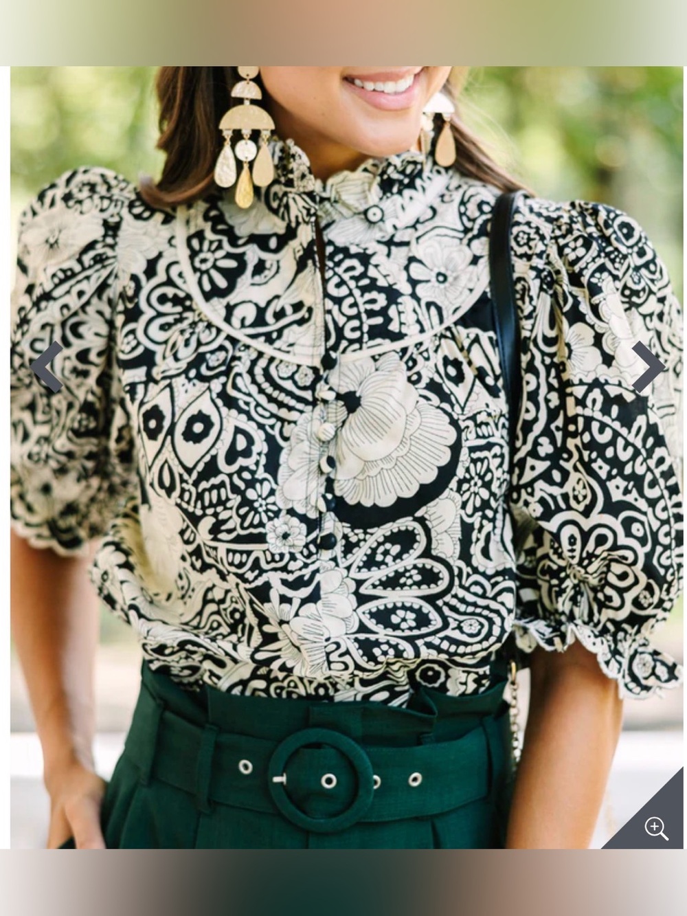 Source Unknown Black & White Floral Puff-Sleeve Blouse